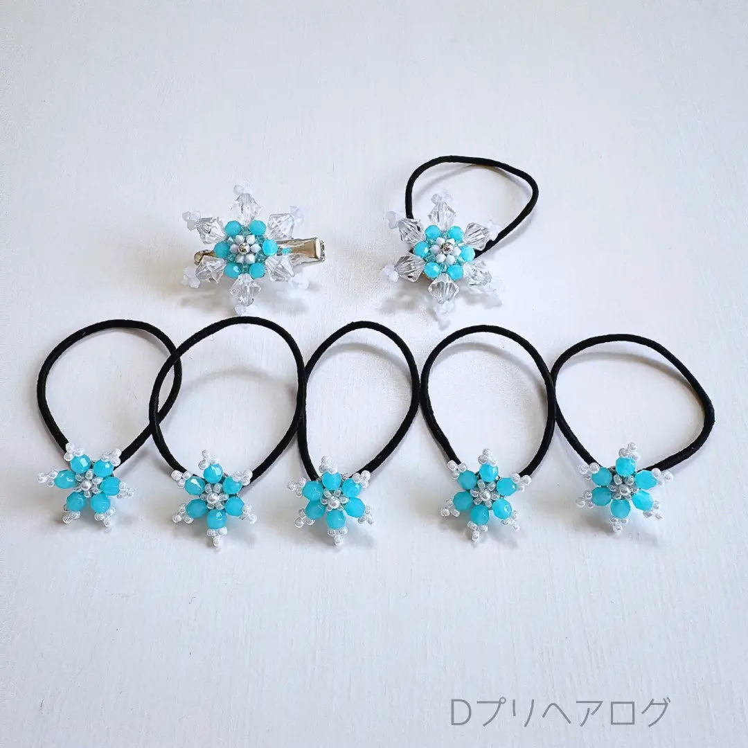 受注生産【2way 雪の結晶のウィッグ】ブルーグリーン×クリア(ヘアゴムS