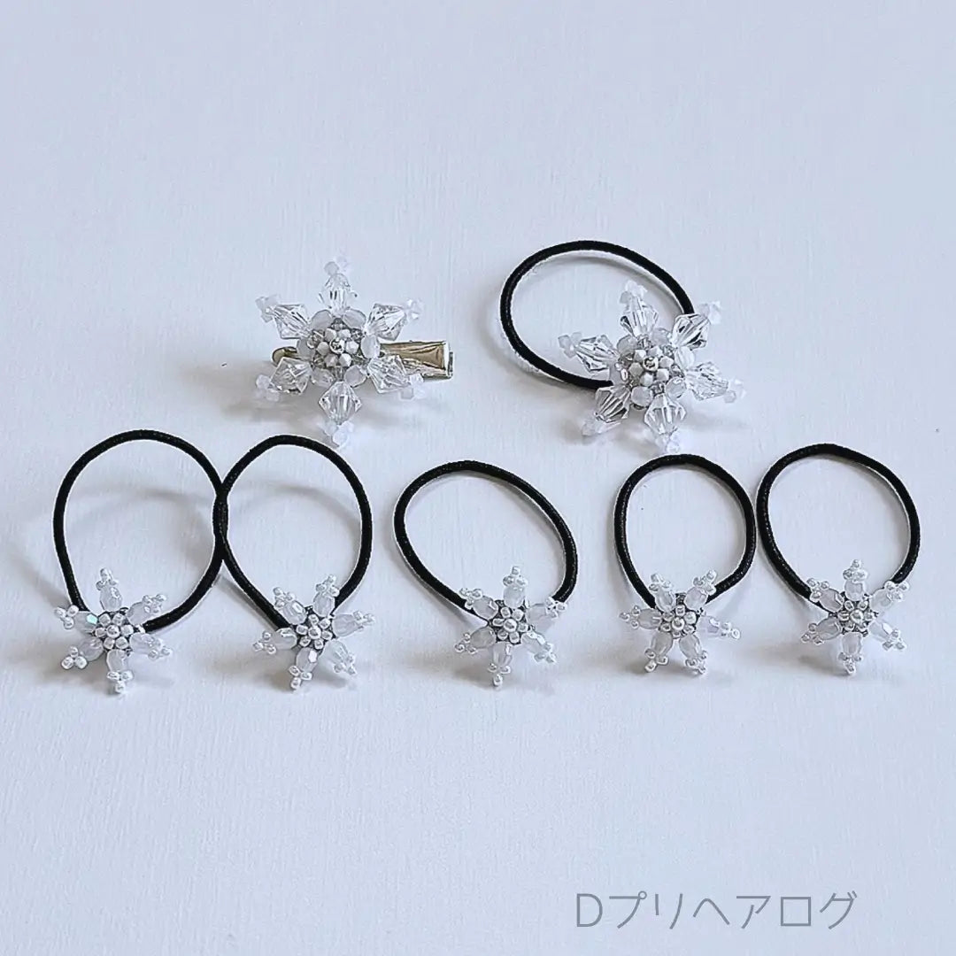2way 雪の結晶のウィッグ】ホワイト×クリア(ヘアゴムSサイズ5個＋