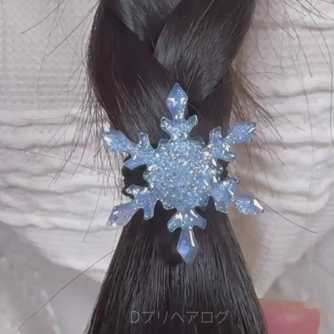 雪の結晶のヘアゴム(ブルーラメ) 5個セット – Dプリヘアログ