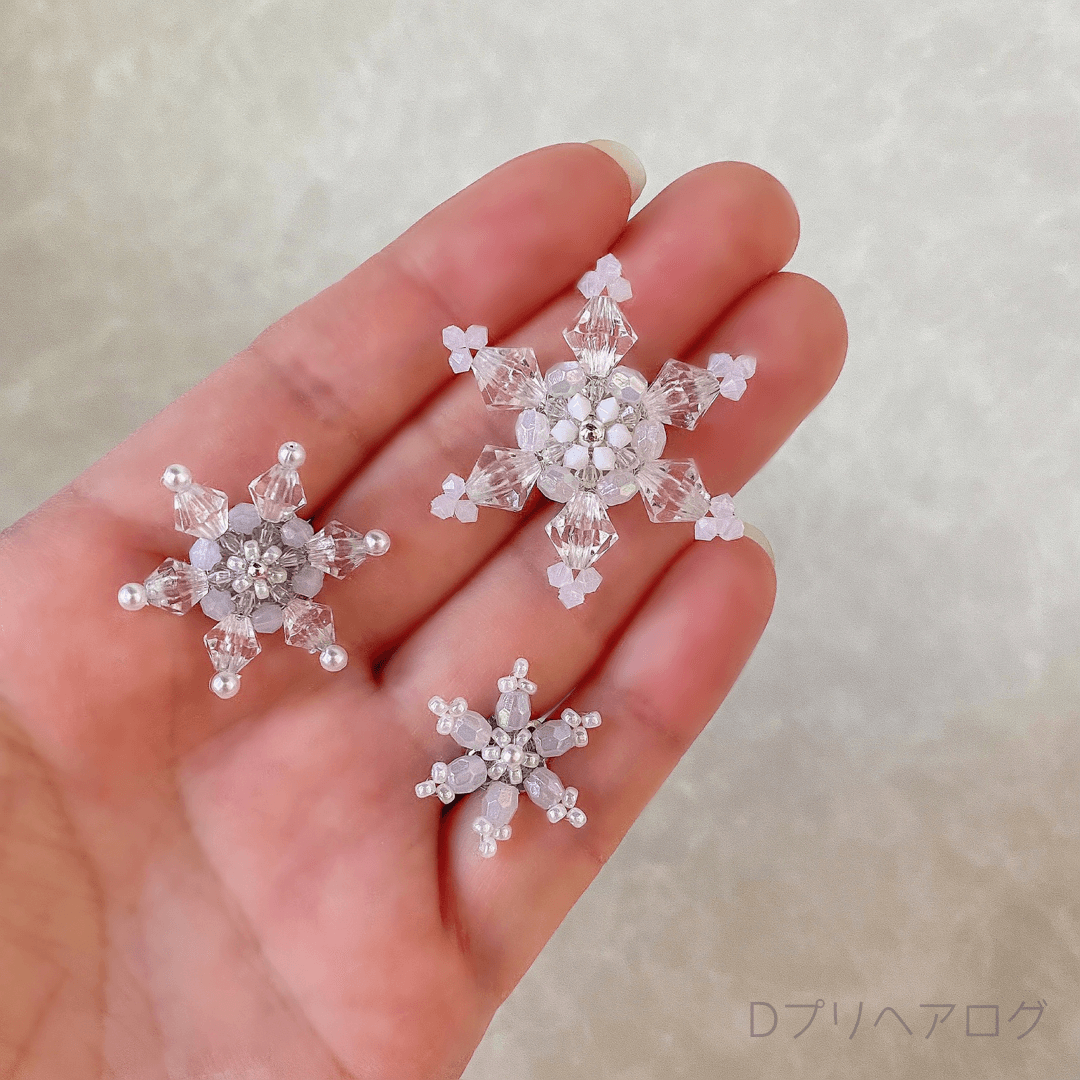 単品 Lサイズ】雪の結晶のヘアゴム(ホワイト×クリア) – D