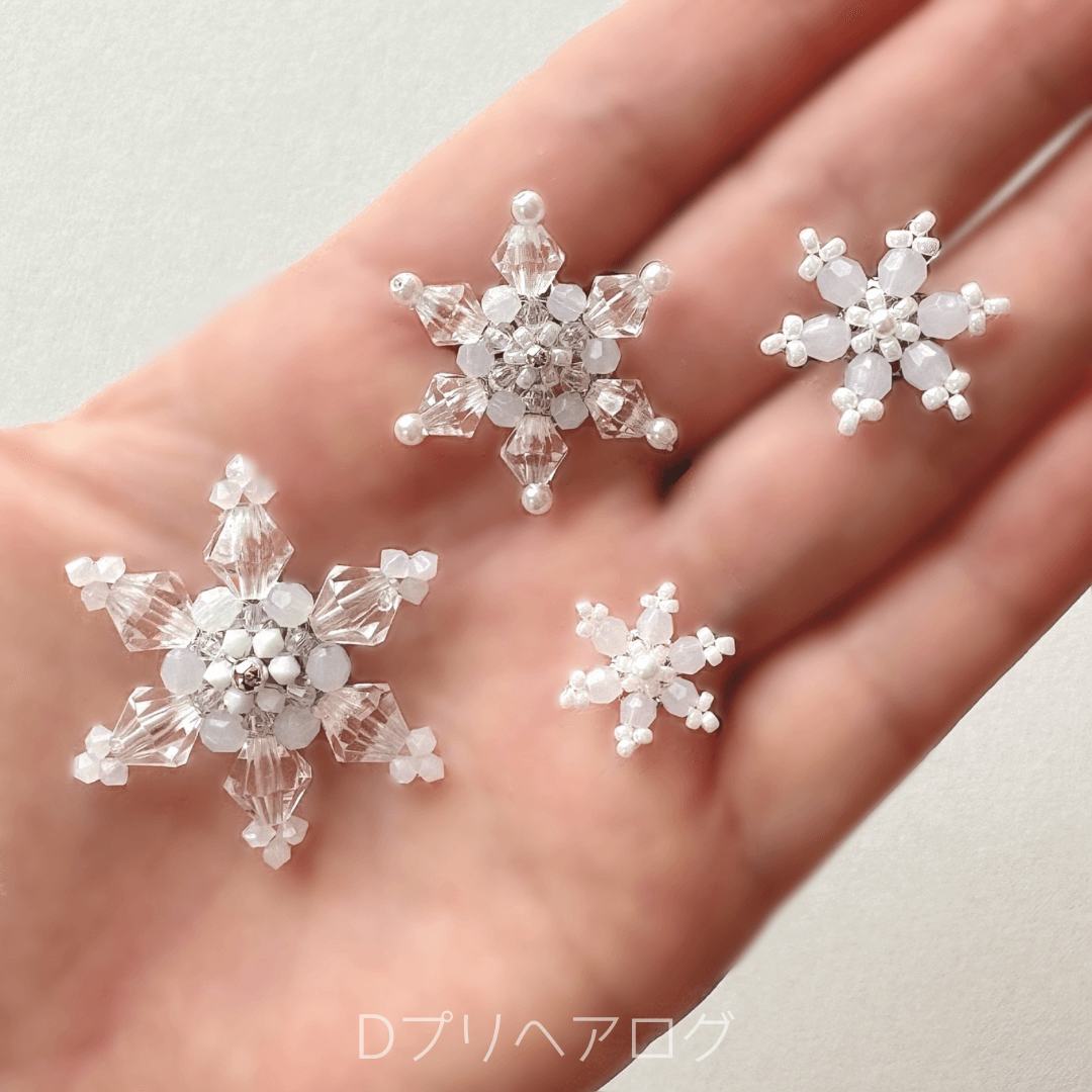 雪の結晶のヘアゴム(ホワイト×クリア) 7個セット – Dプリヘアログ