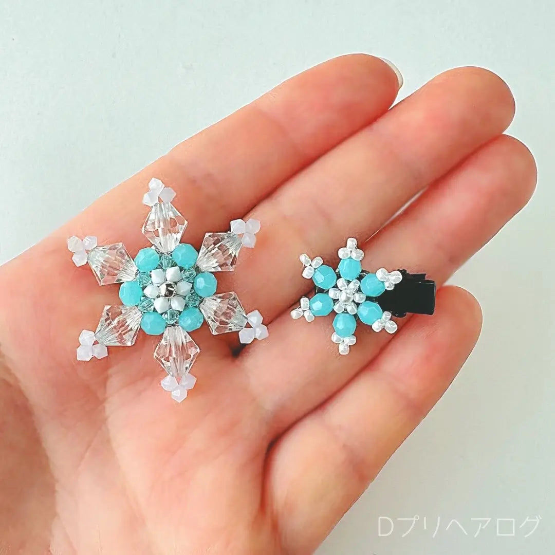 雪の結晶のヘアゴムとヘアクリップ 5個セット(ホワイト×クリア) – Dプリヘアログ オンラインショップ